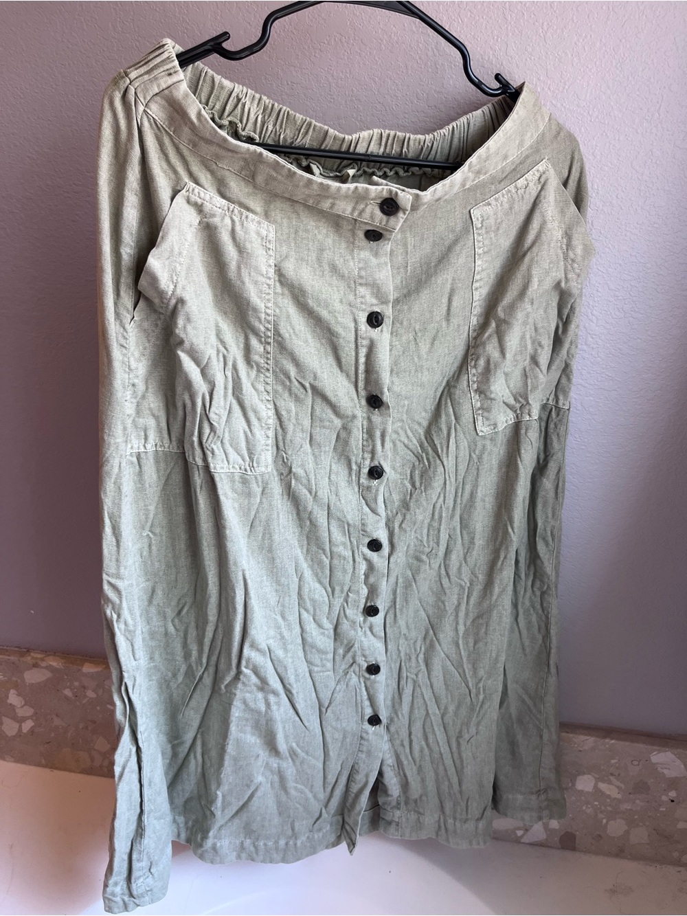 Universal Thread Button-Front Midi Skirt in Sage Green